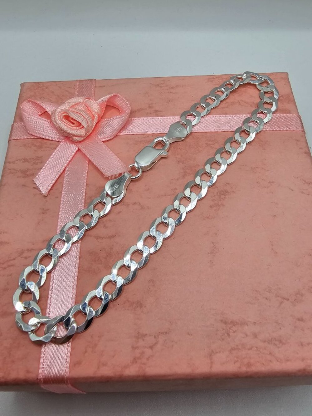 Sterling Silver 925 High Polished Super Flat Curb Bracelet 6.1mm 8.5 inches